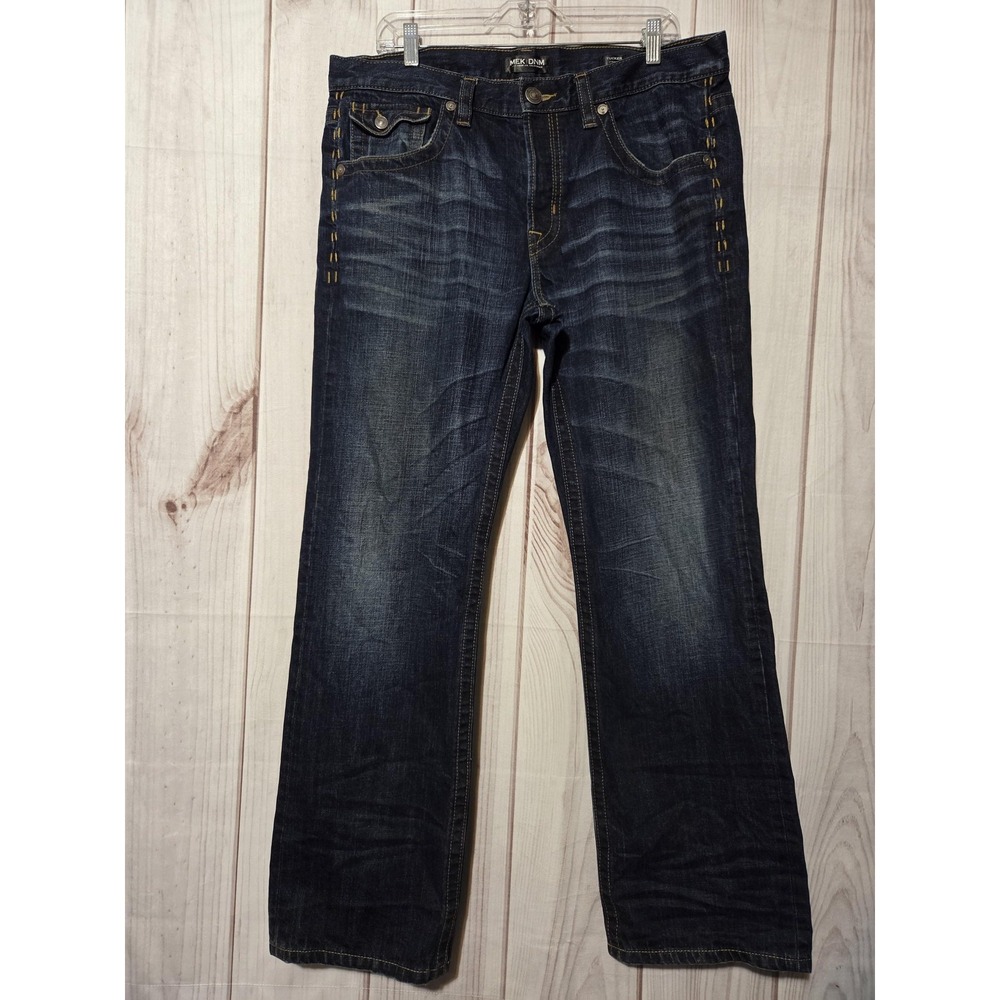 MEK DNM Tucker Straight Jeans Mens 36x32 Dark‎ Wash Blue Embroidered Denim
